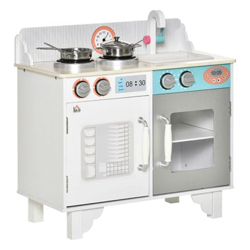 Kids Wooden Play Kitchen Set with Sink, Faucet & Pot Accessories