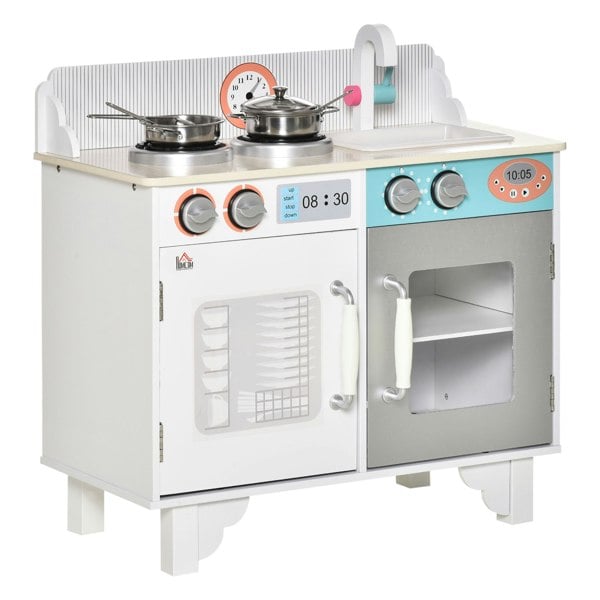 Kids Wooden Play Kitchen Set with Sink, Faucet & Pot Accessories