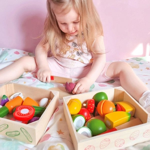 Wooden Toy Cutting Fruit Set with Crate