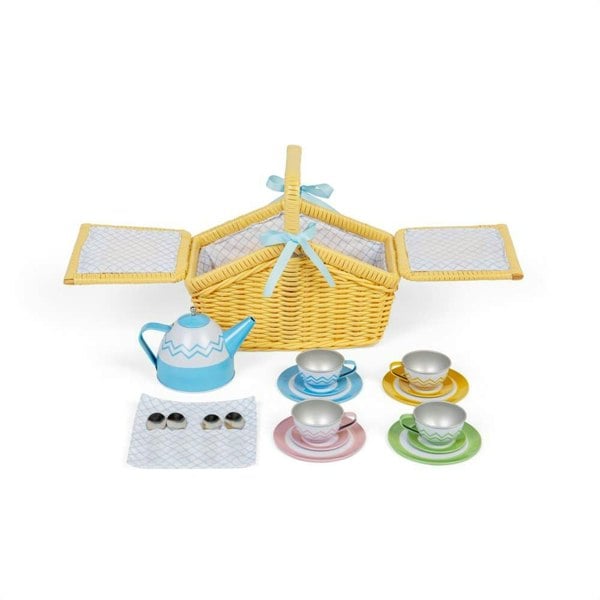 Wooden Toy Picnic Set in Basket – Kids Role Play Food & Accessories