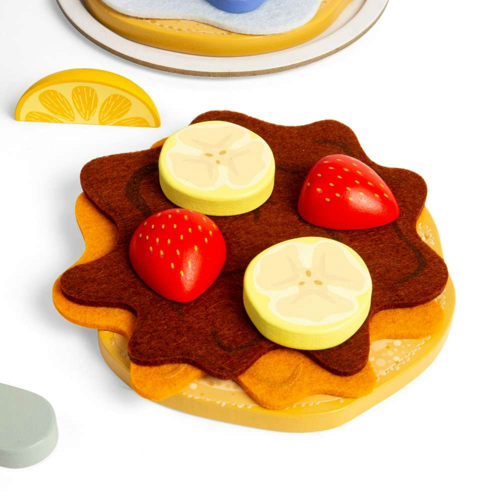 Kids Wooden Play Food Pancake Set with Frying Pan & Toppings