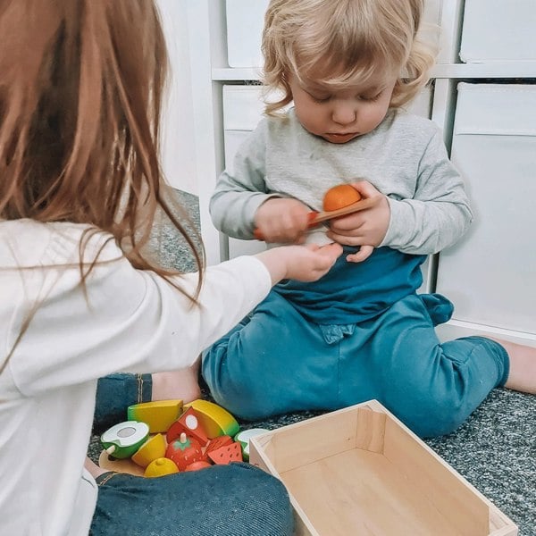 Wooden Toy Cutting Fruit Set with Crate