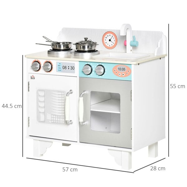 Kids Wooden Play Kitchen Set with Sink, Faucet & Pot Accessories